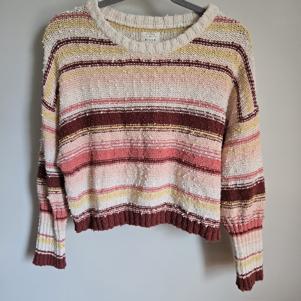 Billabong M Medium Easy Going Stripe Sweater Rose Oversized Drop Sleeve Yellow - Picture 2 of 11